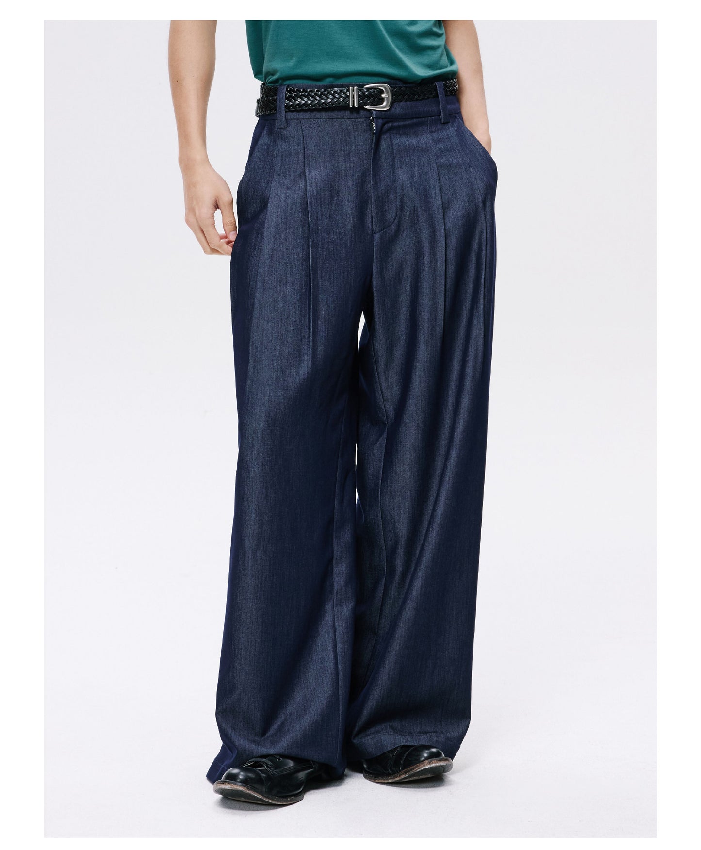 Draped Straight-Leg Pants