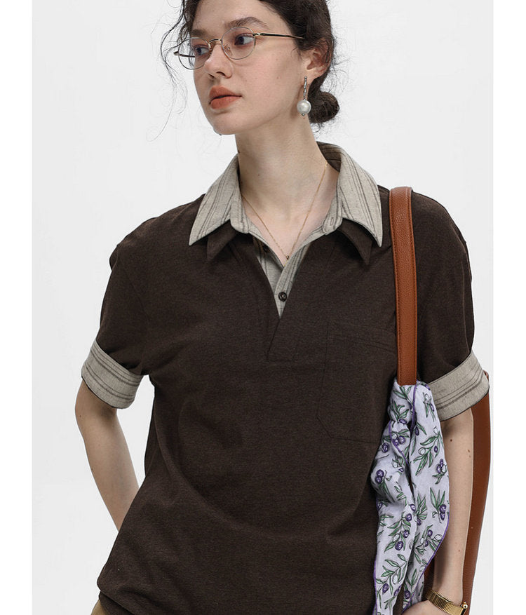 Faux Two-Piece Pocket-Stripe Polo Shirt
