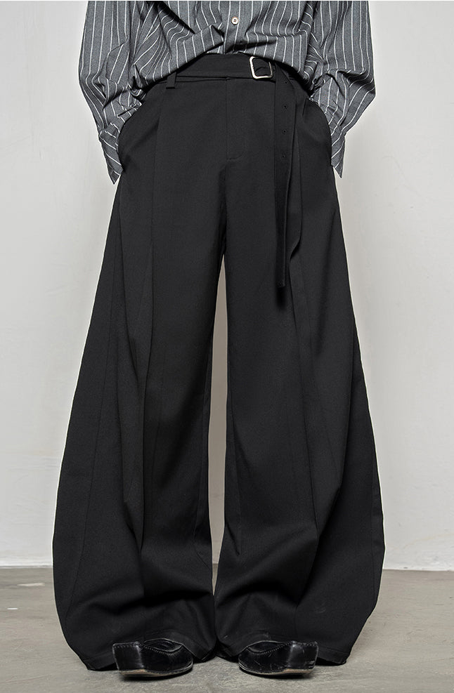 3D Reverse Pleated Wide-Leg Pants