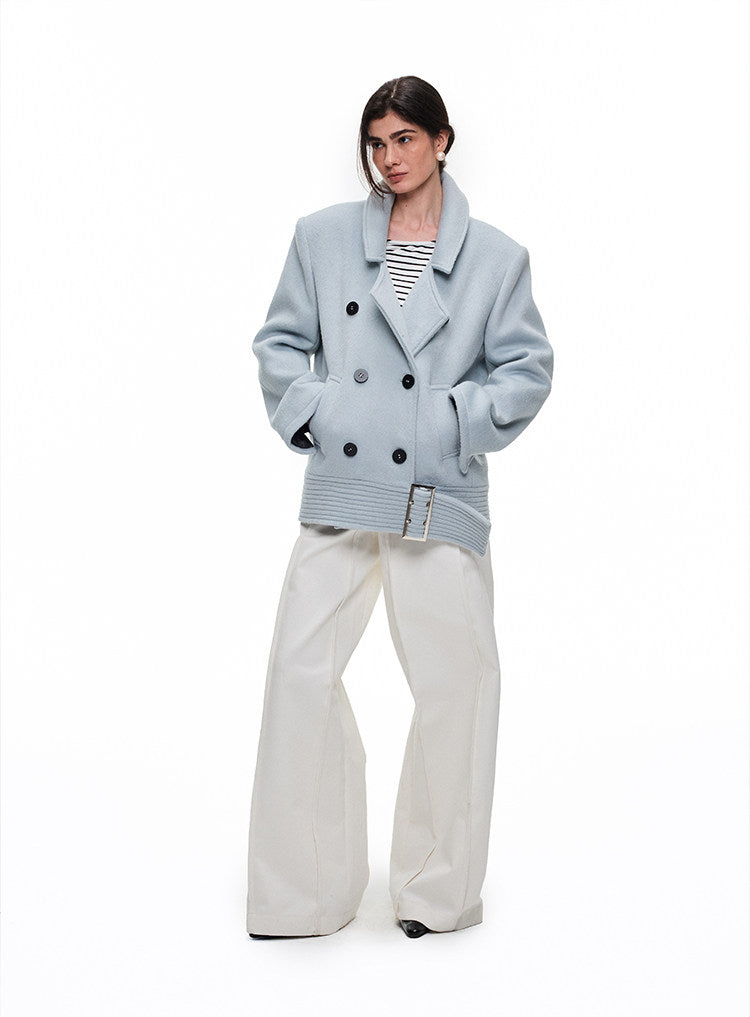 Wide-belt wool jacket