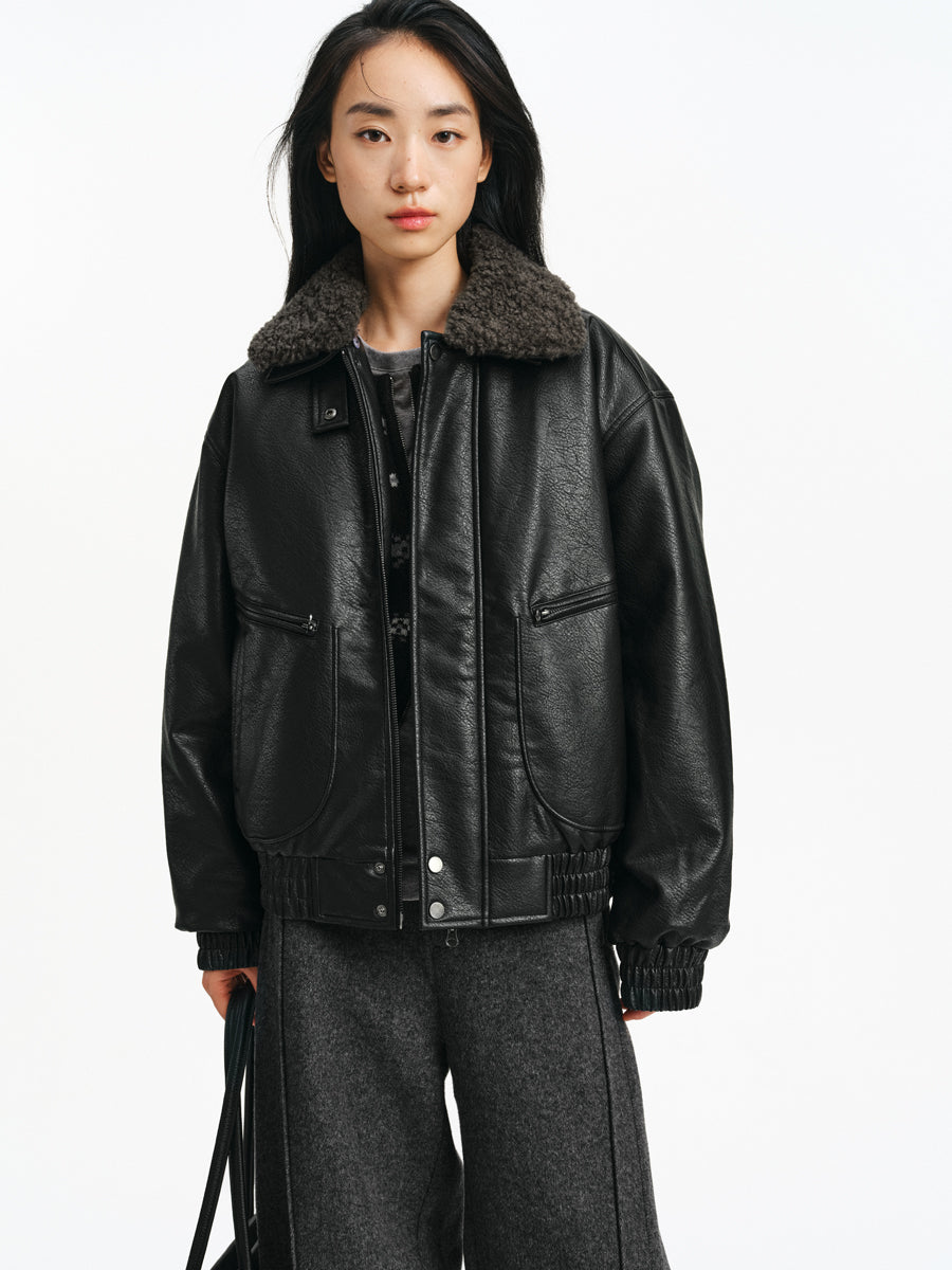 Detachable Collar PU Leather Jacket