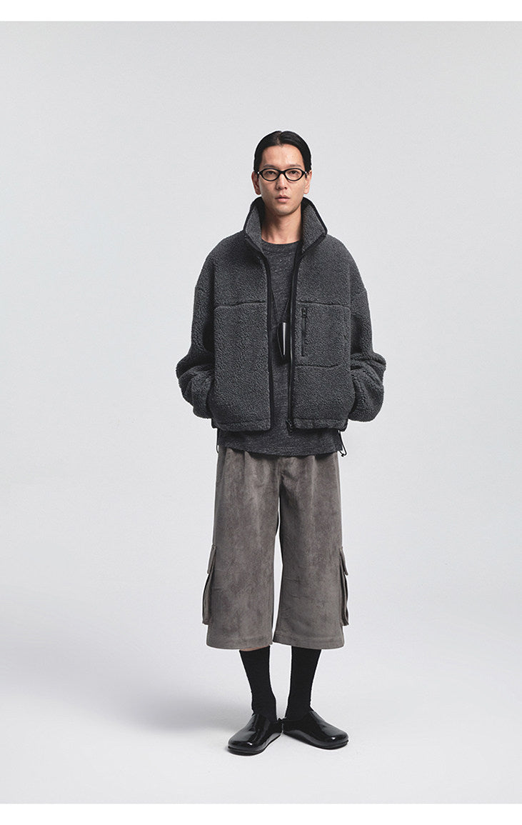 Multi-Pocket Short Fleece Jacket