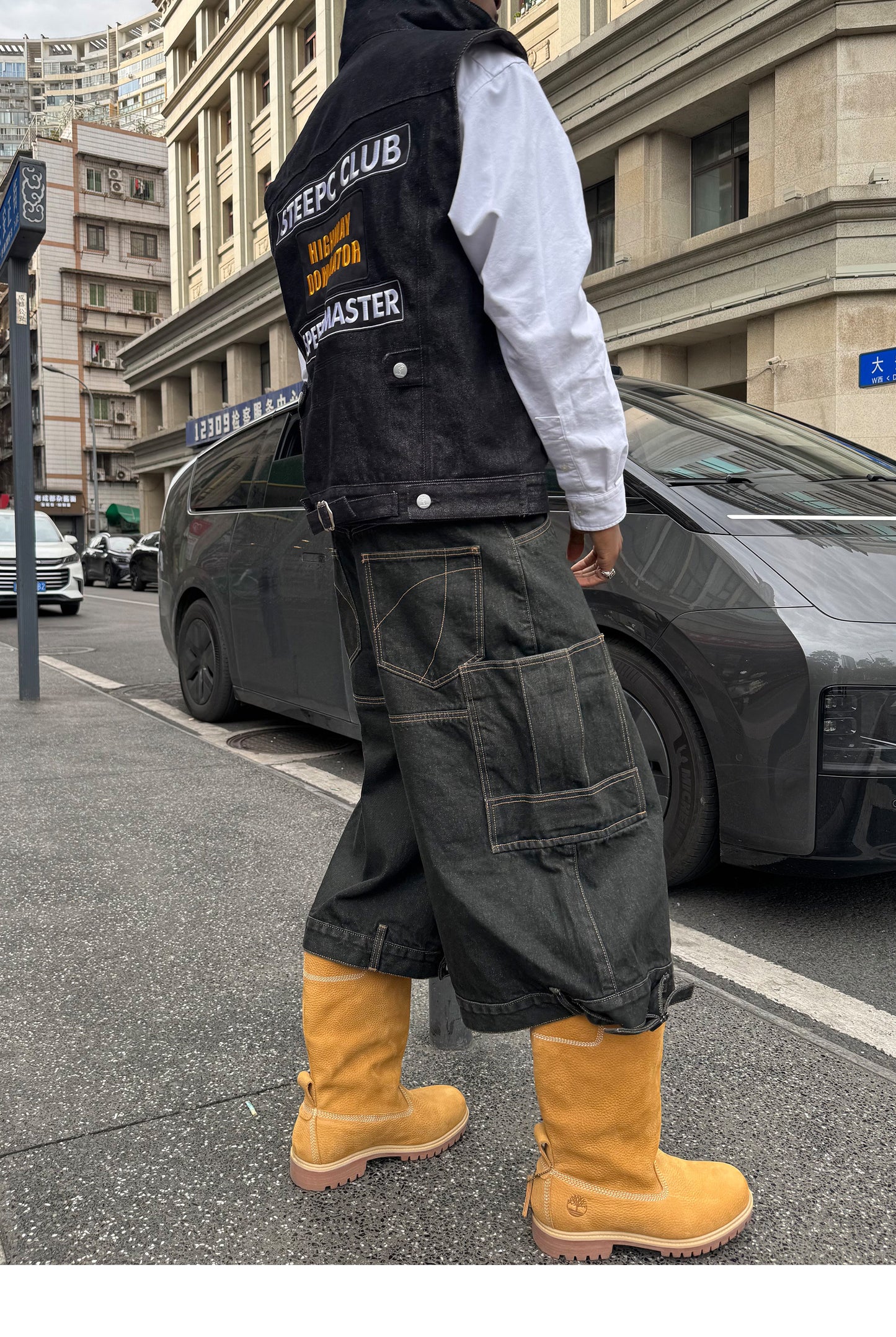 Reversible Multi-Pocket Workwear Denim Shorts