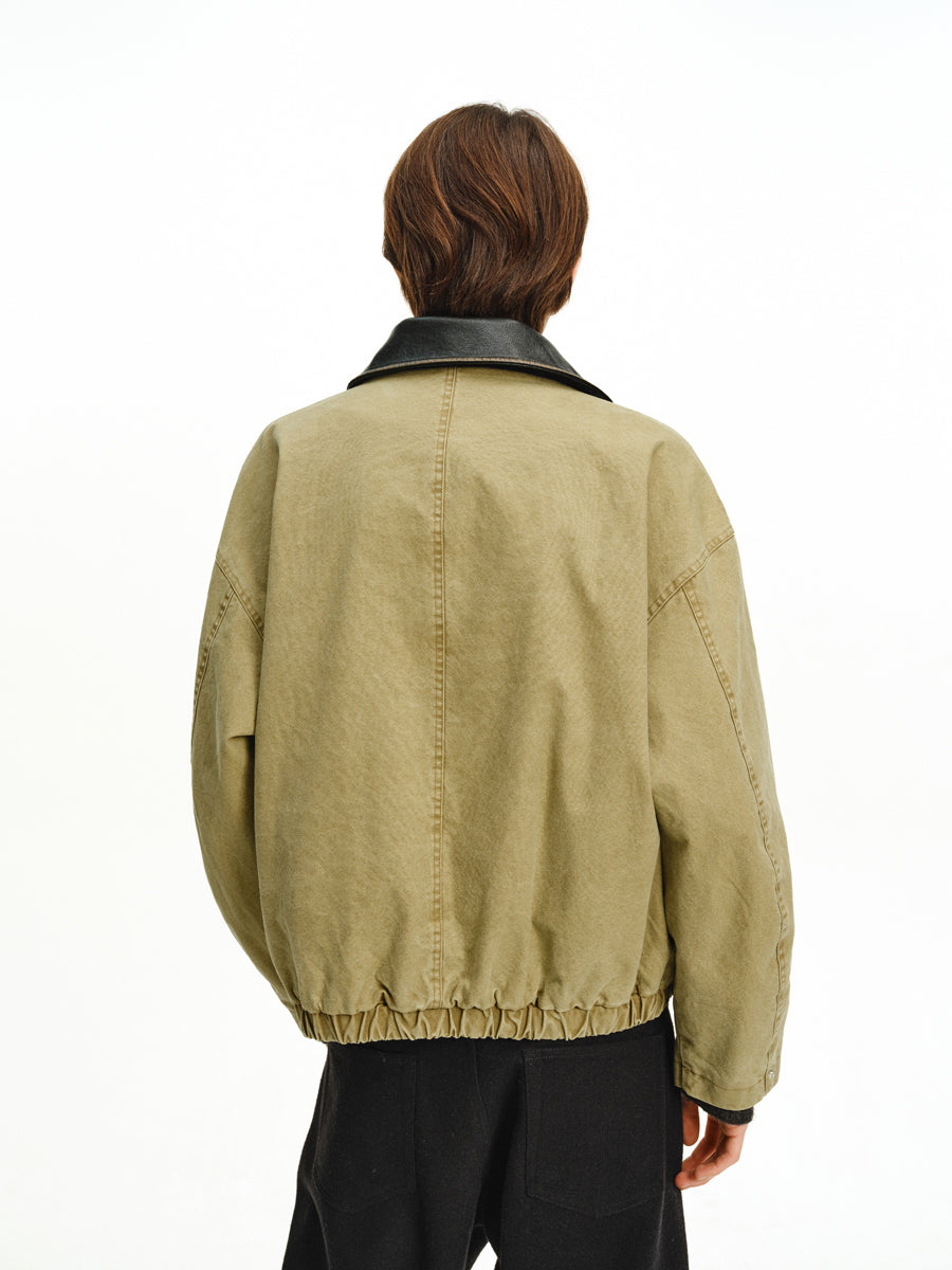 Patchwork Leather Collar Jacket