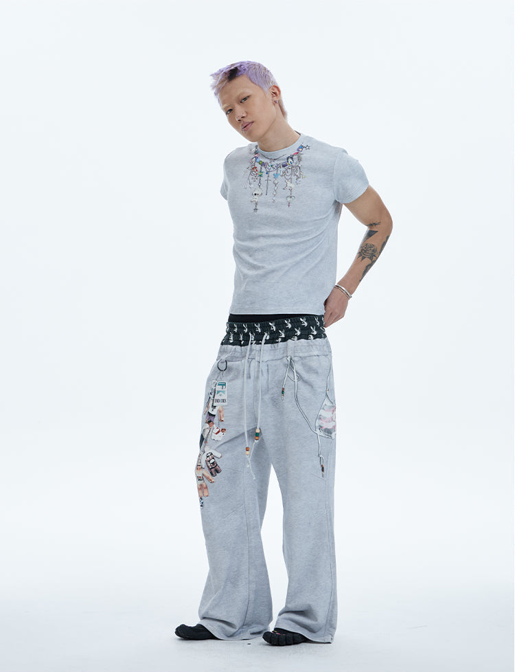 체인 프린트 라운드 넥 T-Shirt