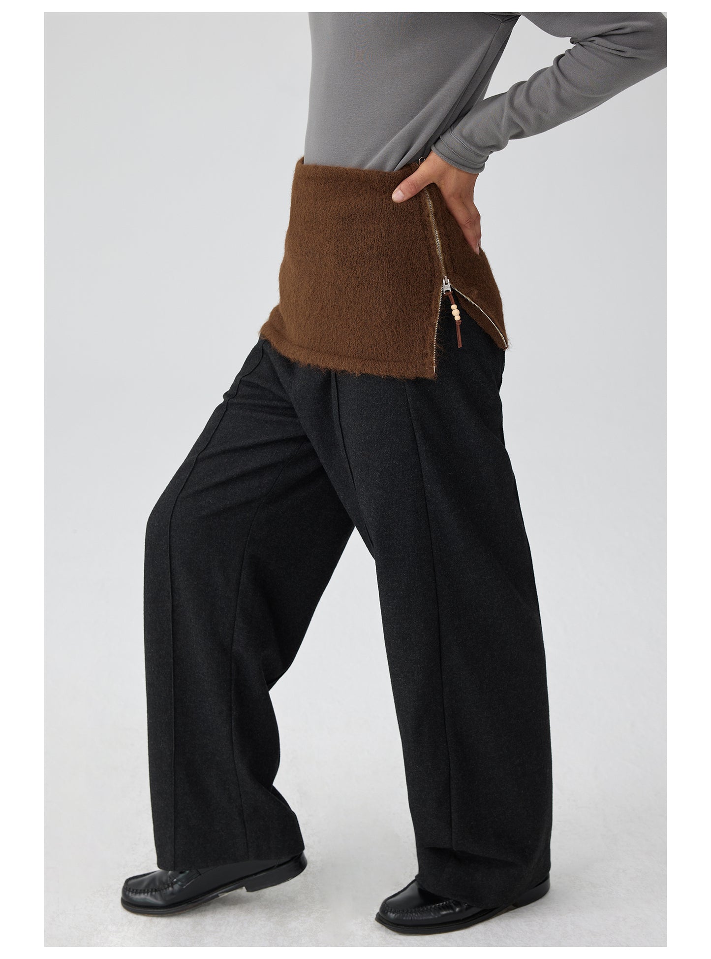 Double waistband wool casual pants