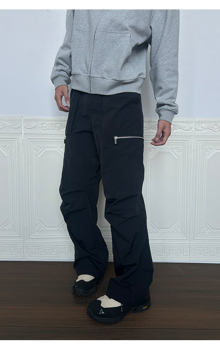 Straight Pleated Paratrooper Pants