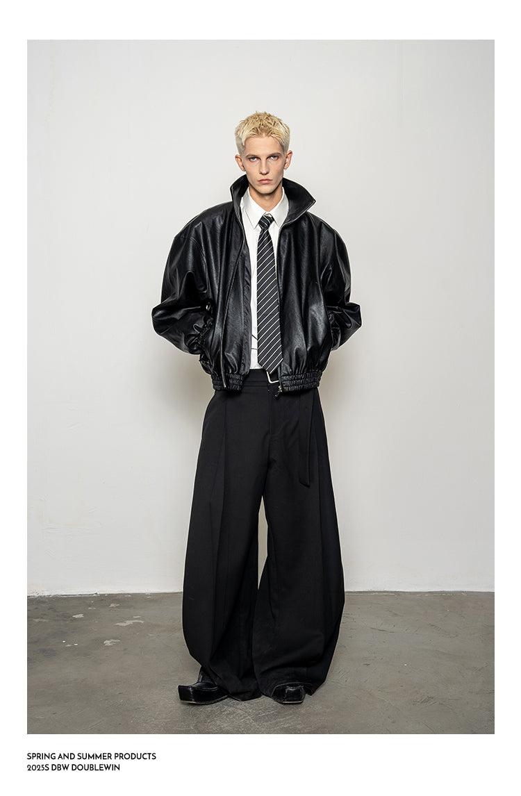 3D Reverse Pleated Wide-Leg Pants