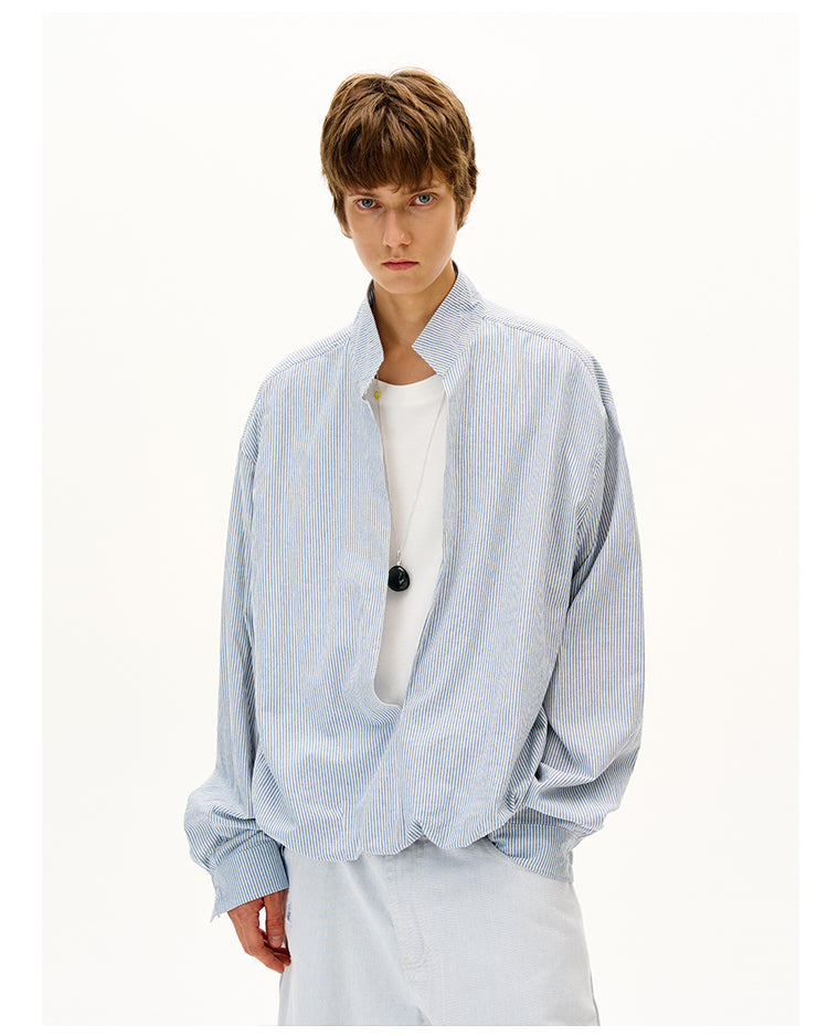 Fake Two-Piece V-Stand Collar Shirt