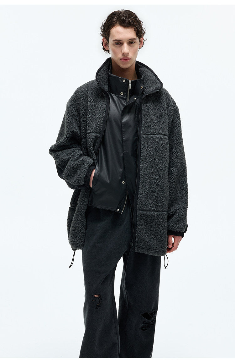 Wool-Blend Fleece Mid-Length Coat
