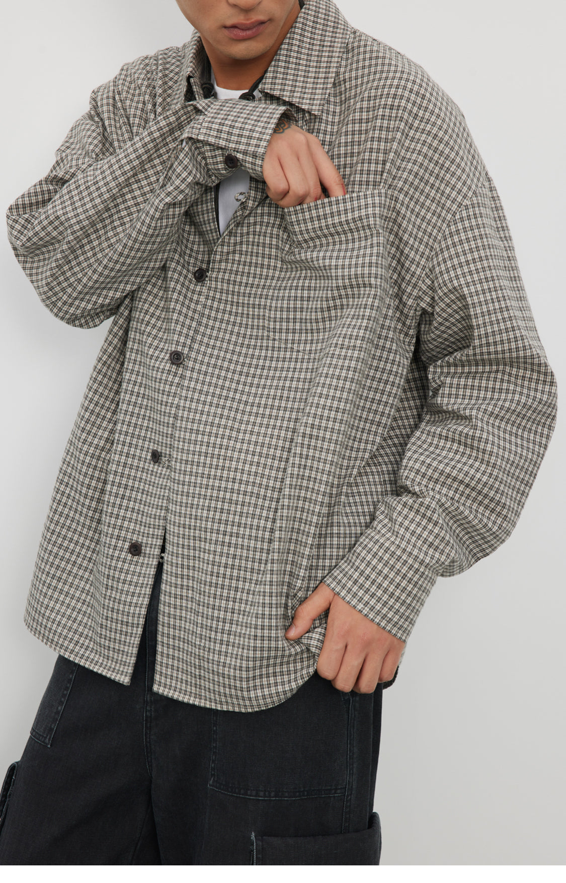 Straight Button Retro Fine Check Shirt