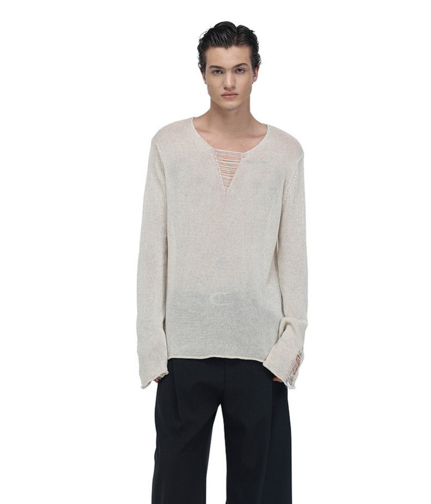V-Neck Drawstring Lightweight Knit Shirt