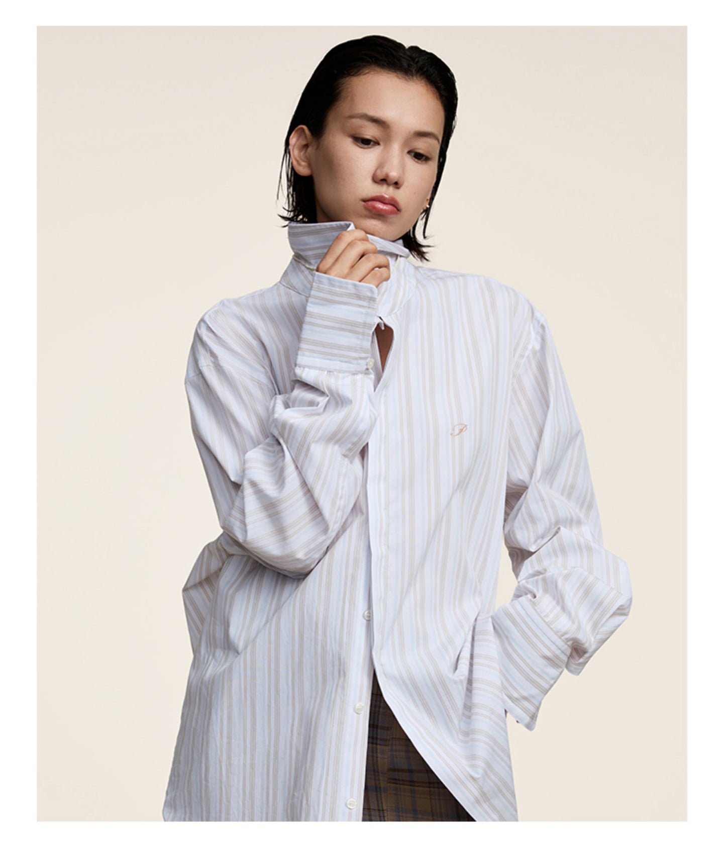 Striped stand collar shirt