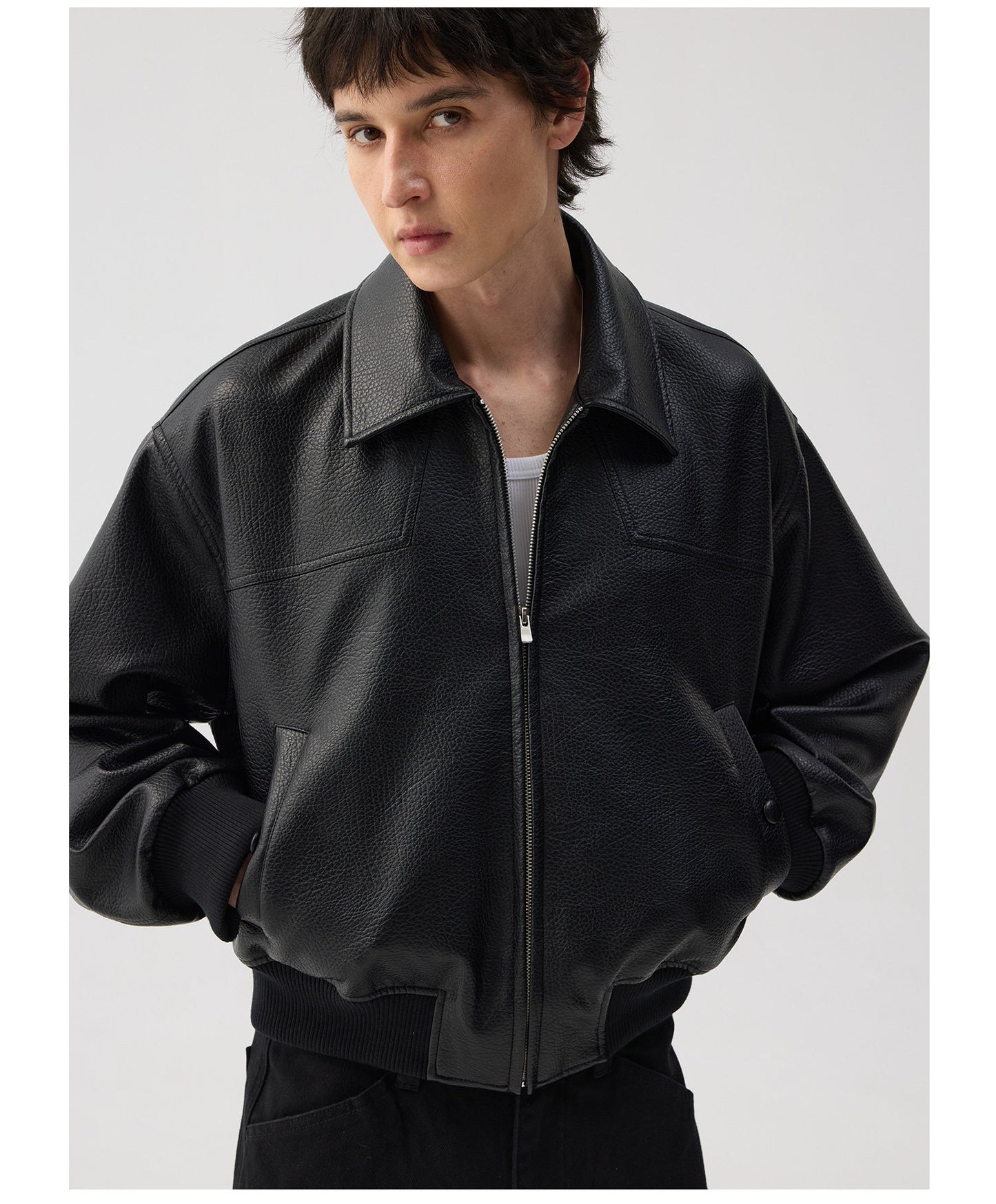 PU Short Wide Leather Jacket