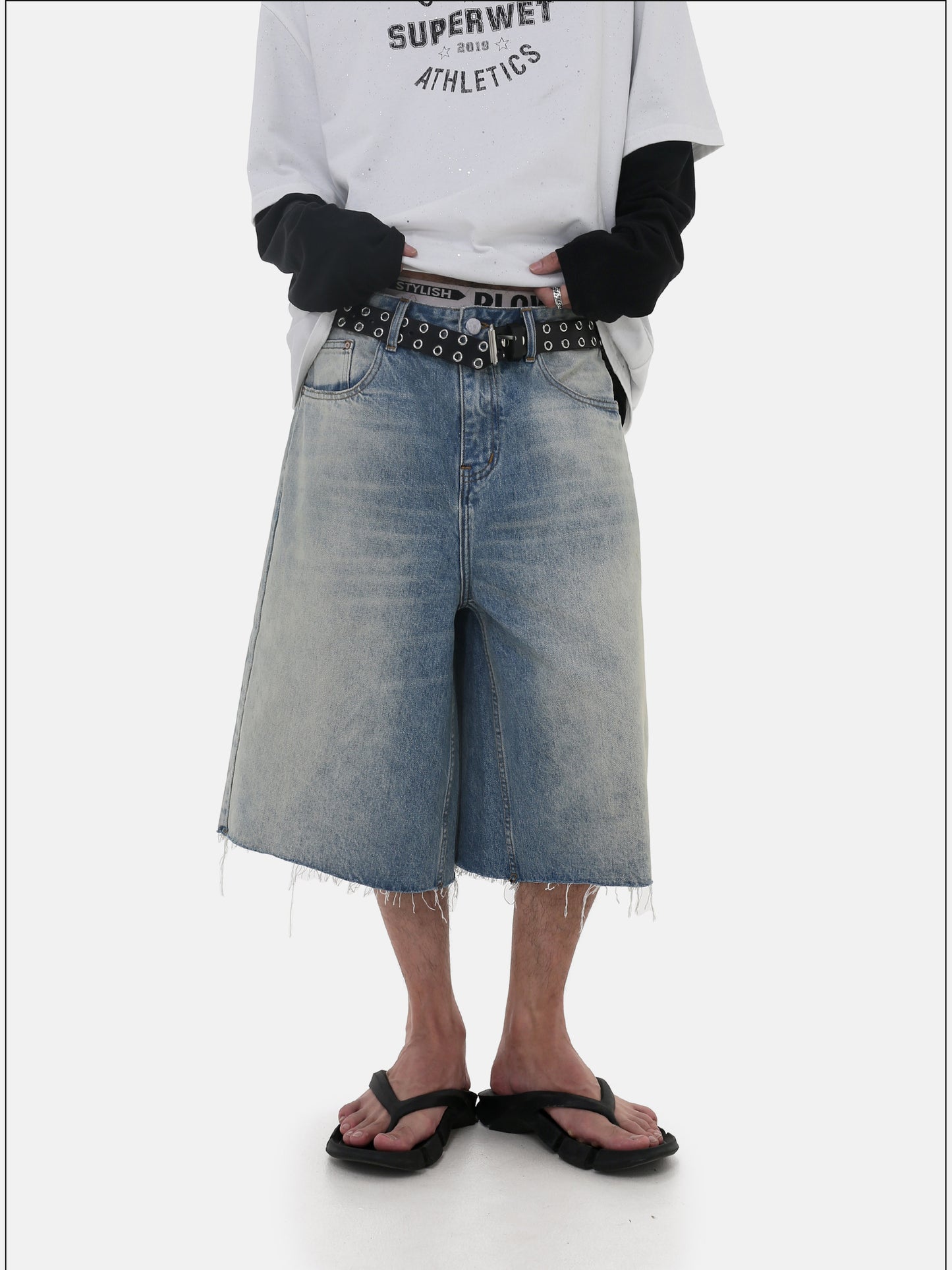 Gradient-colored denim shorts