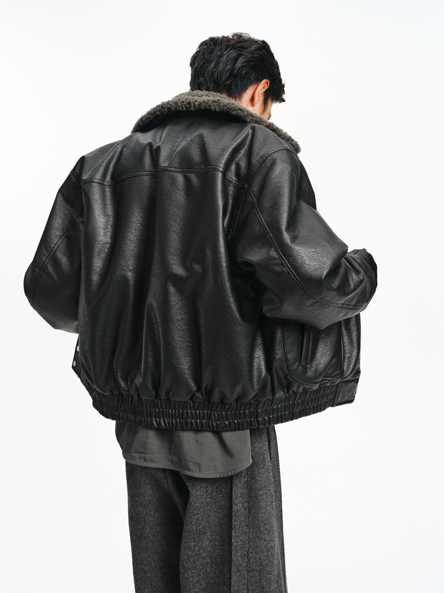 Detachable Collar PU Leather Jacket