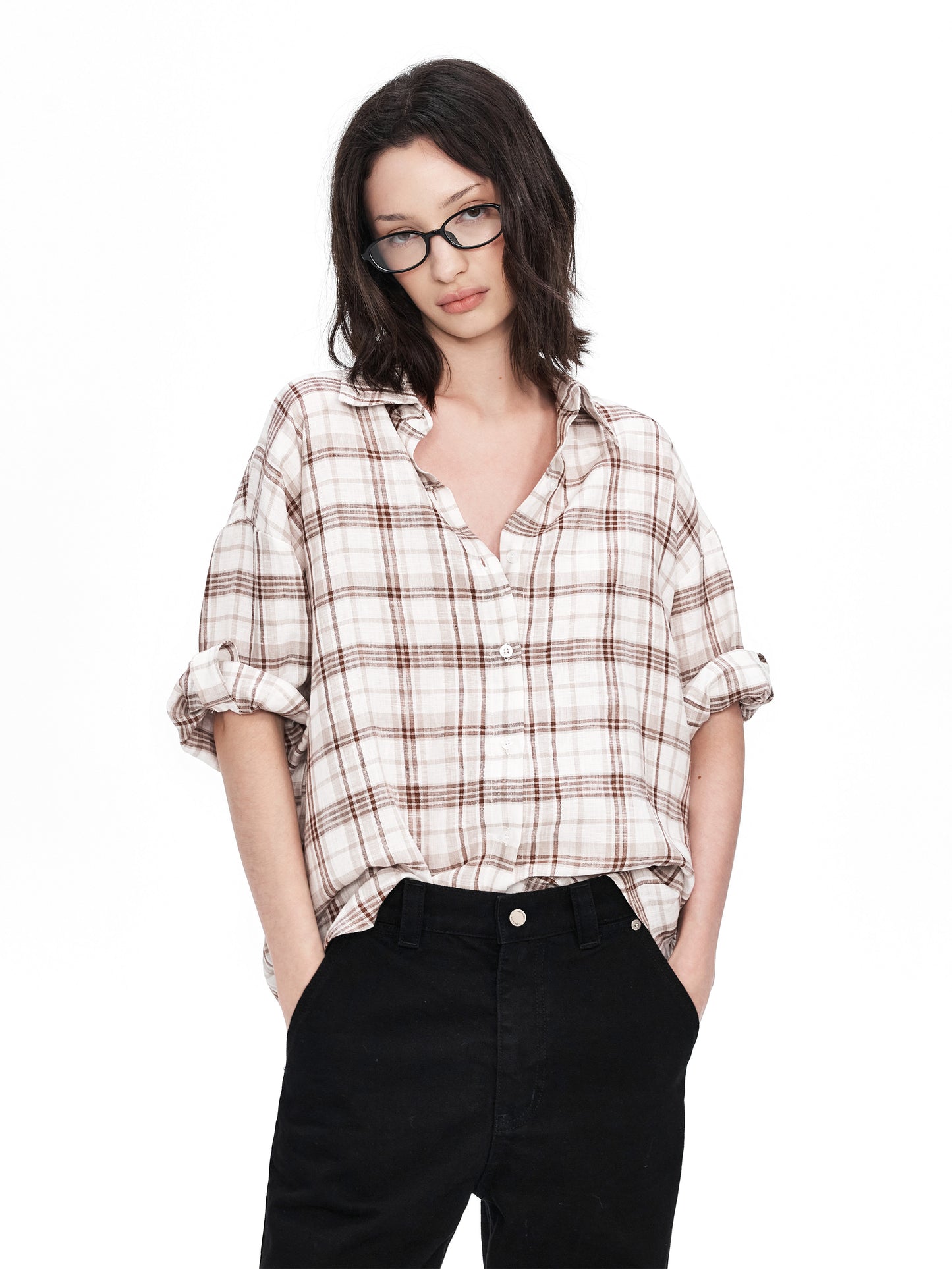Lightweight Checkered Shirt with Rolled Sleeves