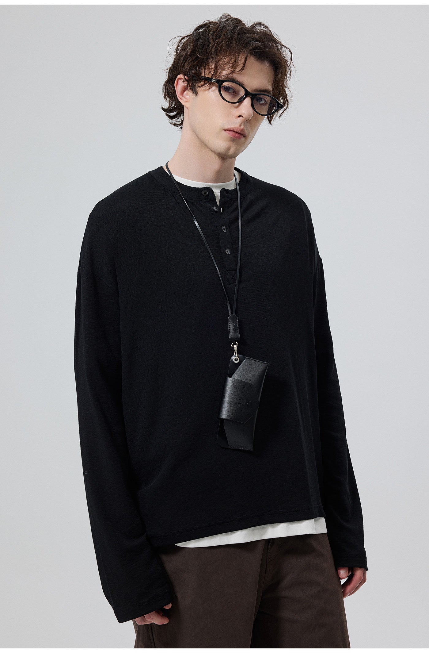 Cotton Blend Henley Collar T-Shirt