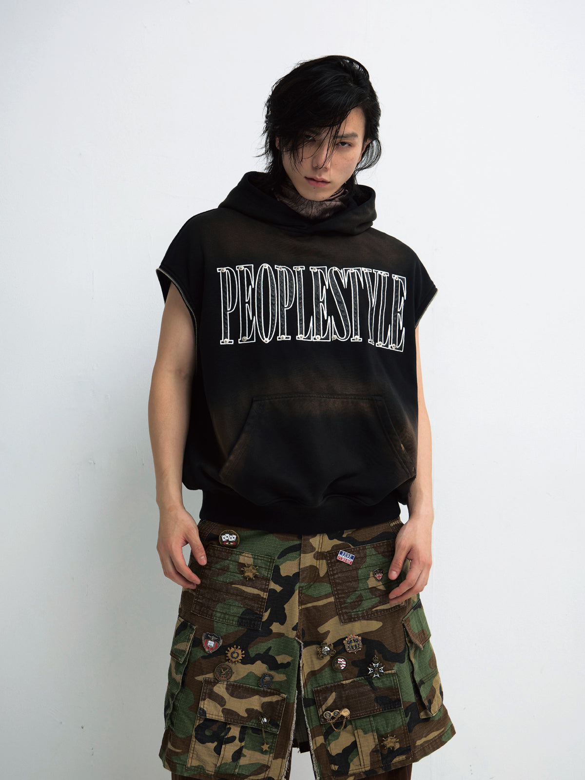 Detachable sleeves Damaged hooded sweatshirt