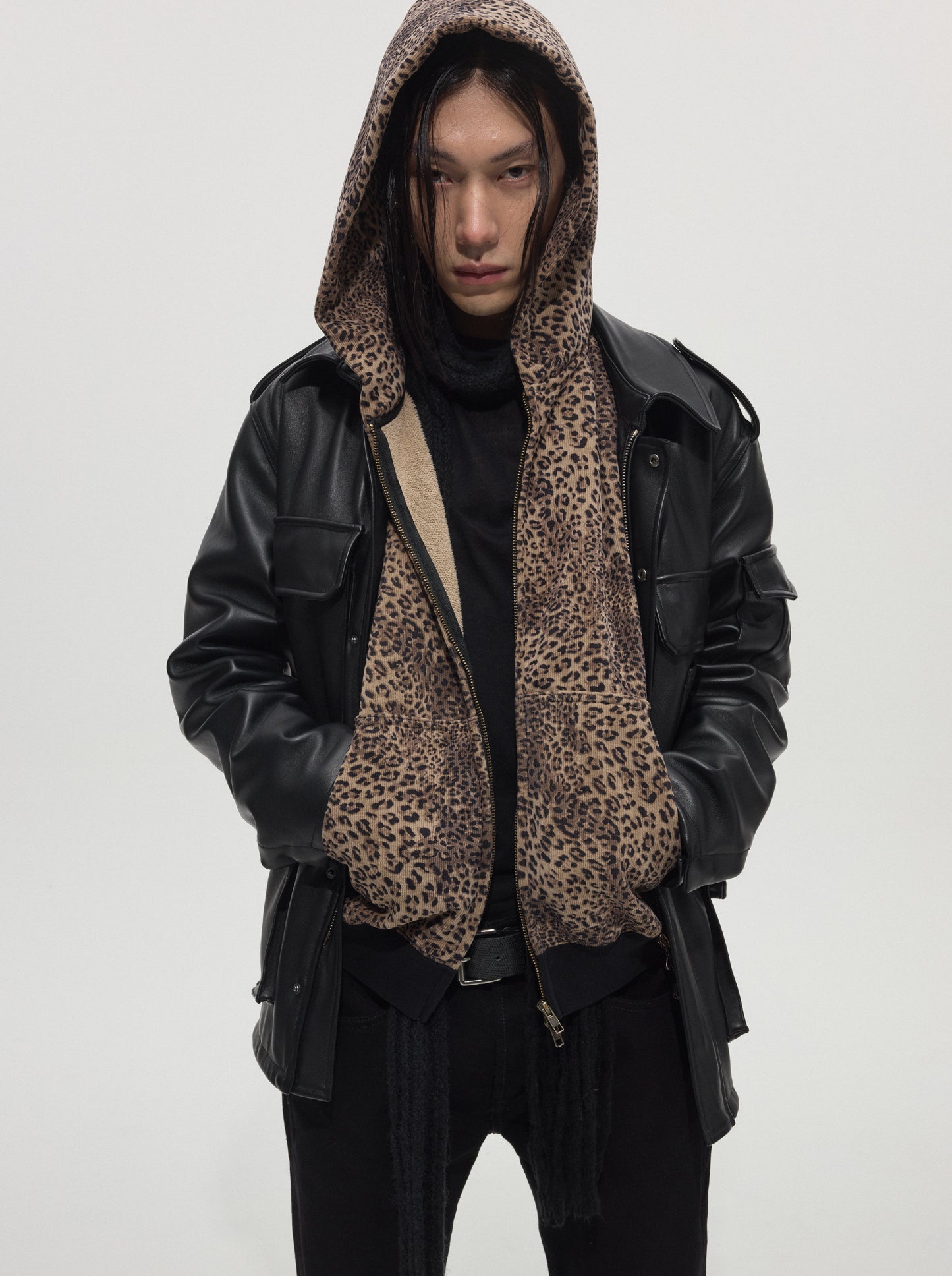 Leopard-Print Fleece Zip-Up Hoodie