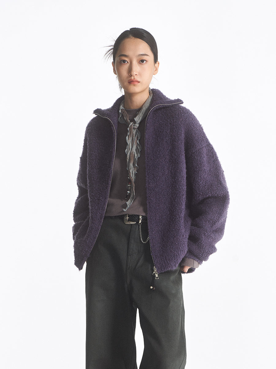 Wool blend zip cardigan