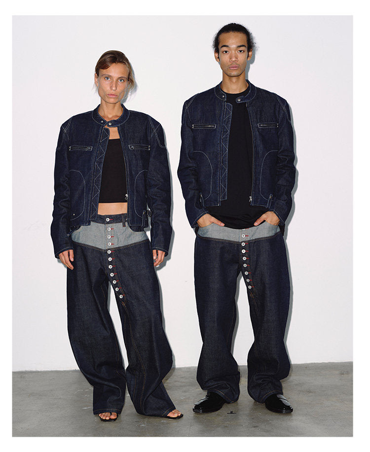 Raw Denim Jacket with Contrast Stitching