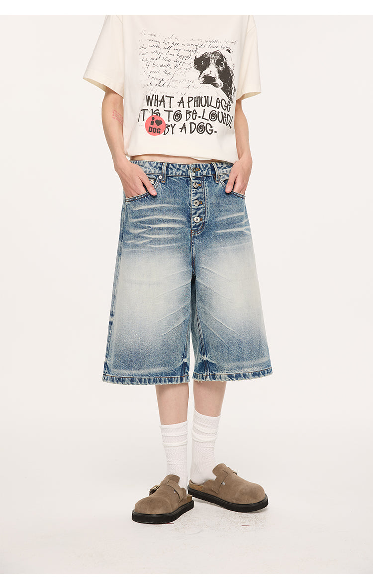 Button-down denim shorts