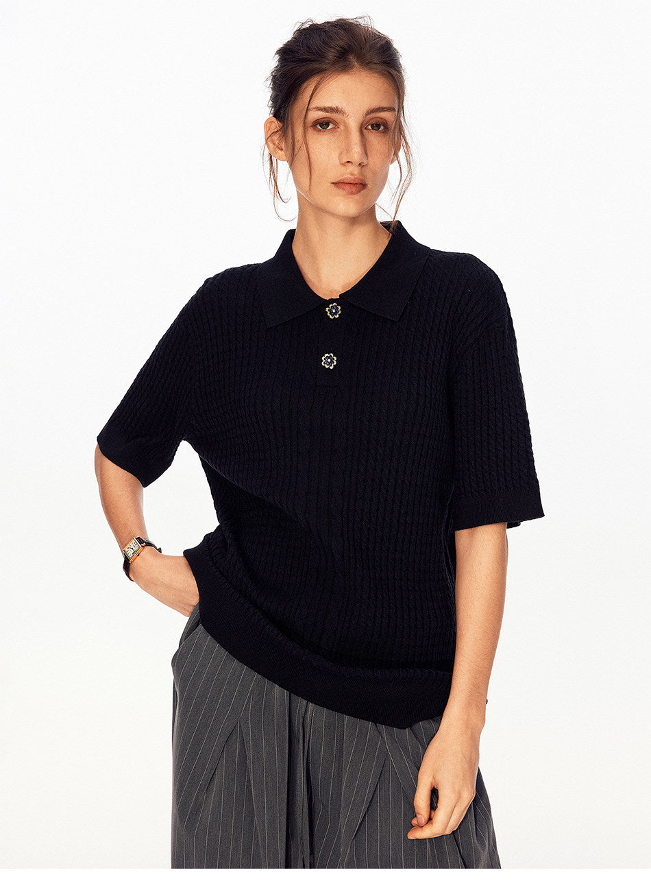 Twist-Knit Vertical-Stripe Polo Shirt