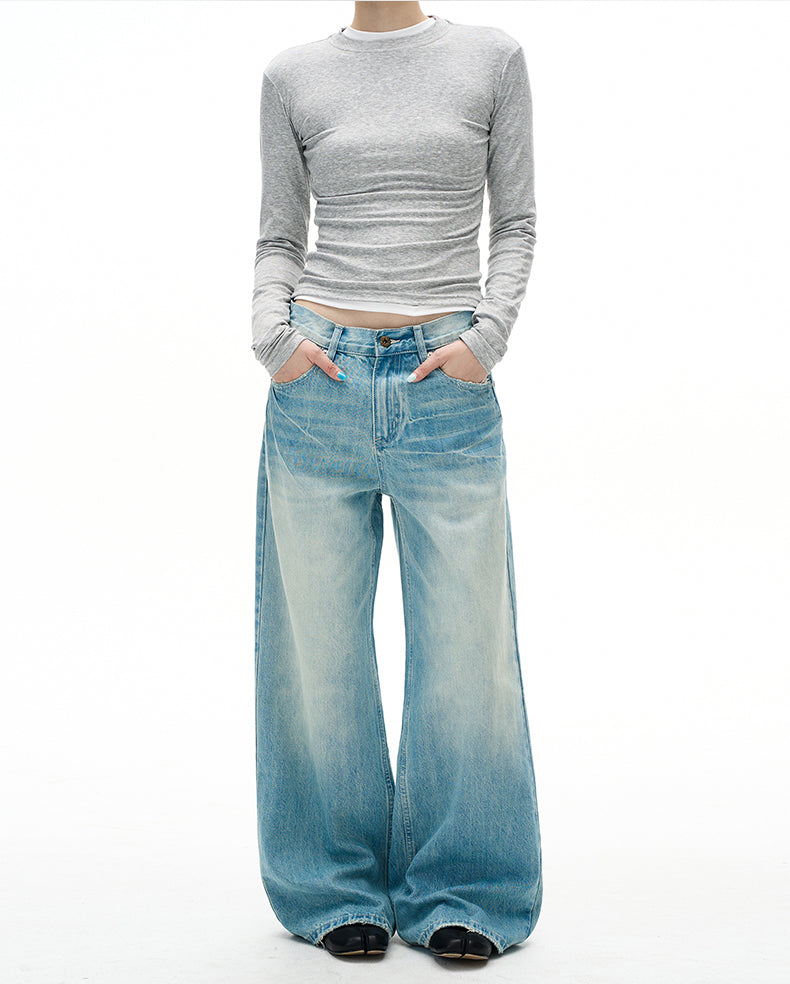 Distressed Straight-Leg Jeans
