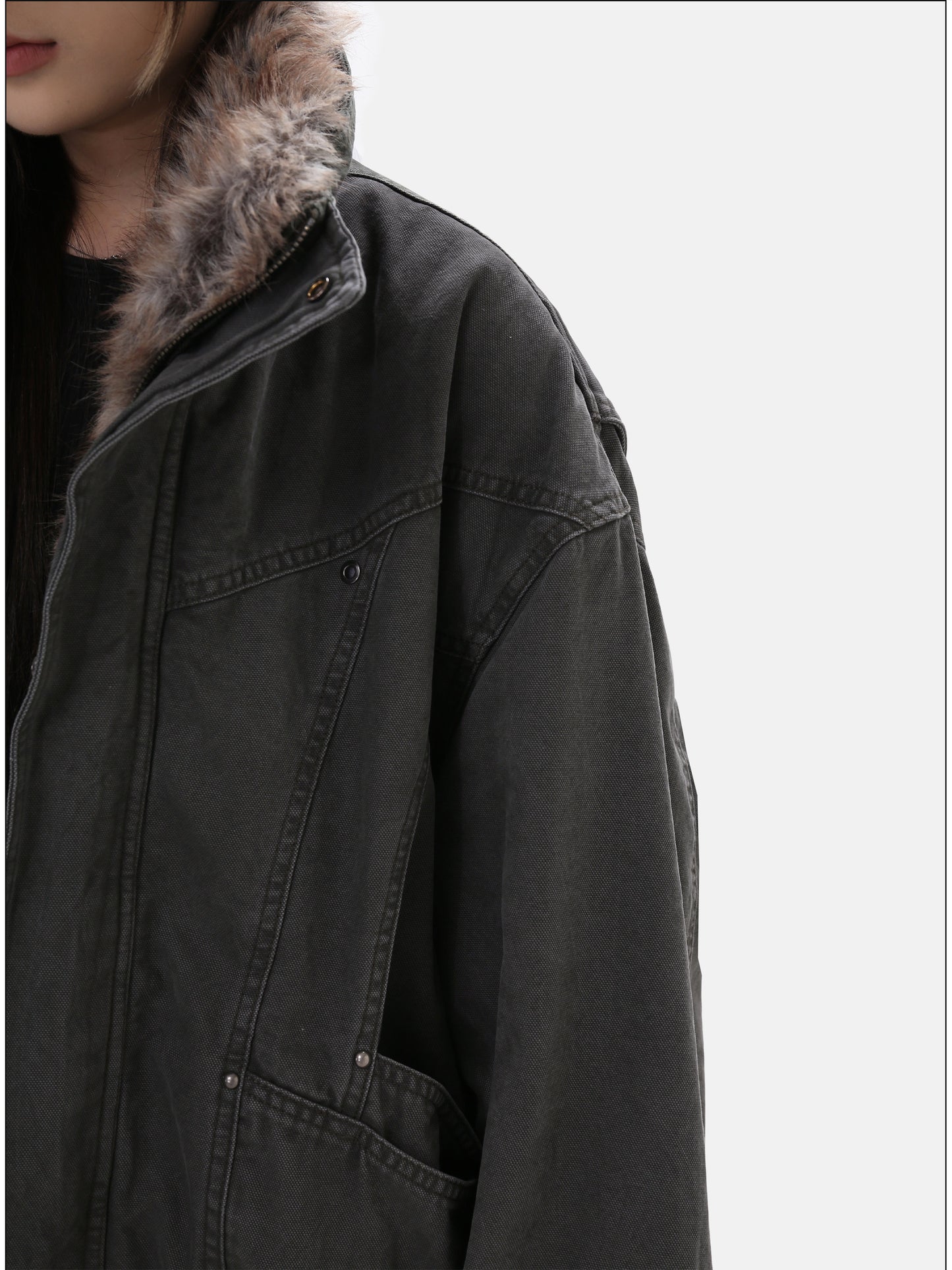 Detachable fur collar jacket
