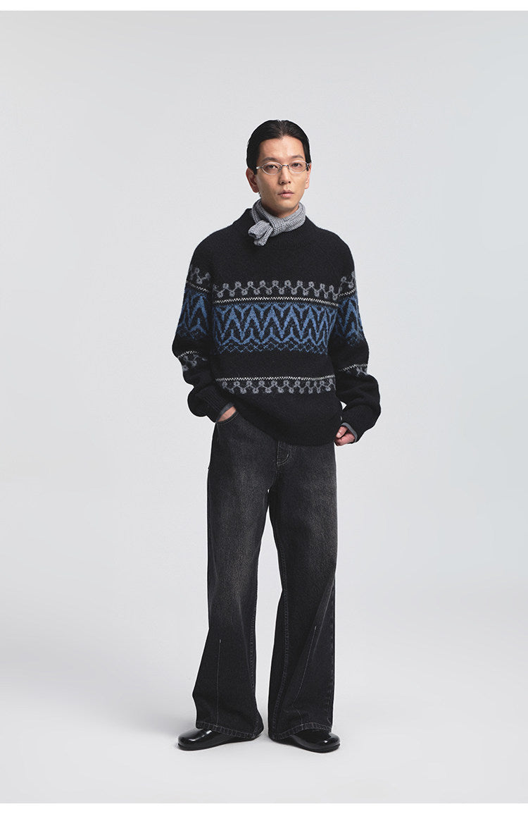 Wide Crew Neck Raglan Sleeve Knit