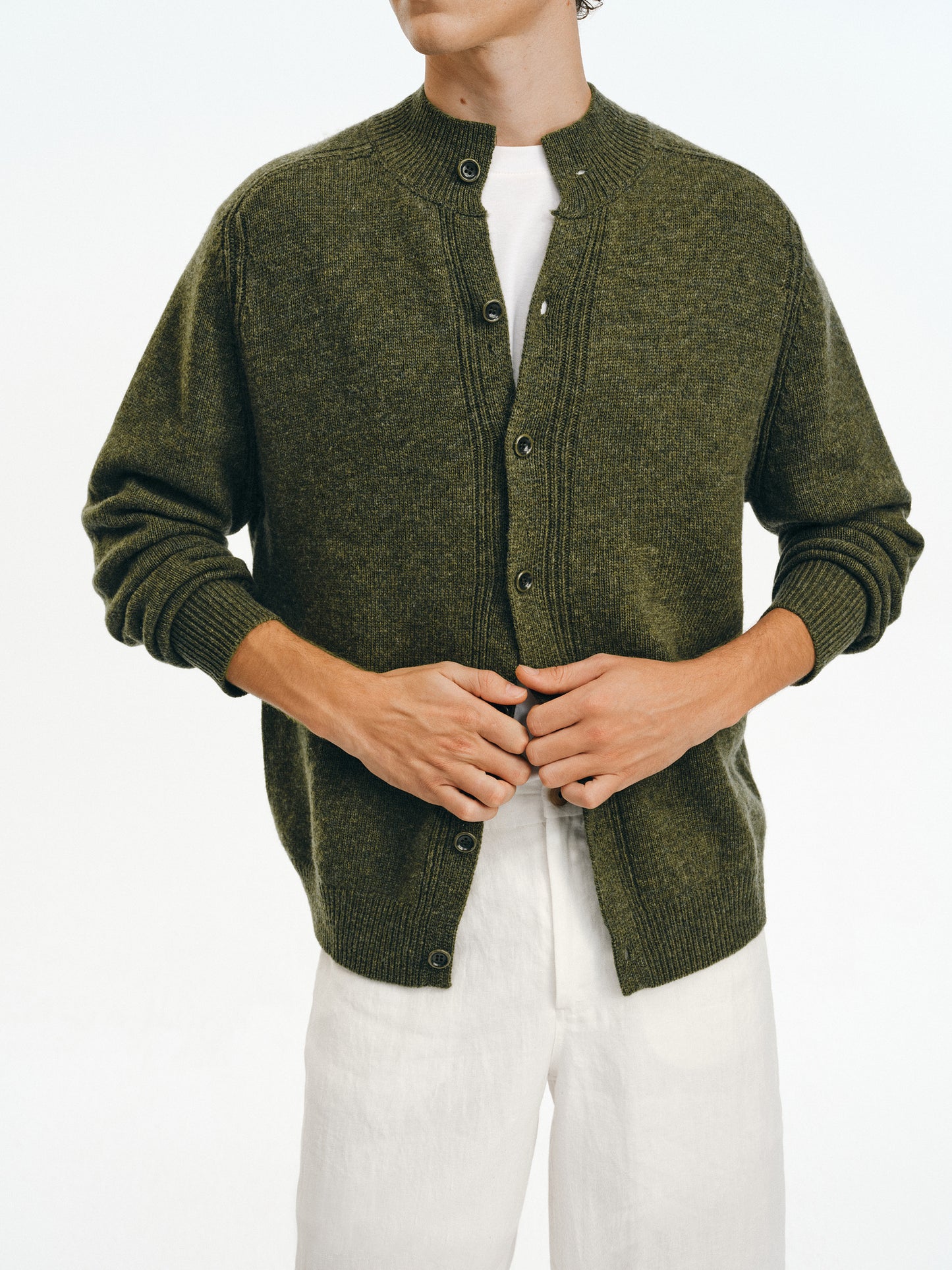 Wool Half-High Collar Cardigan