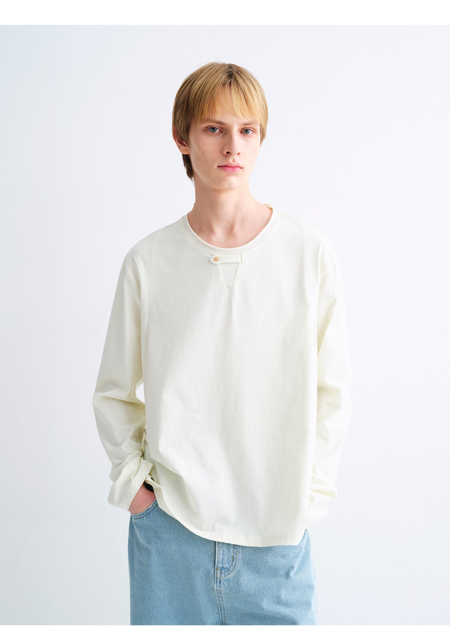 Single-Button Design Basic T-Shirt