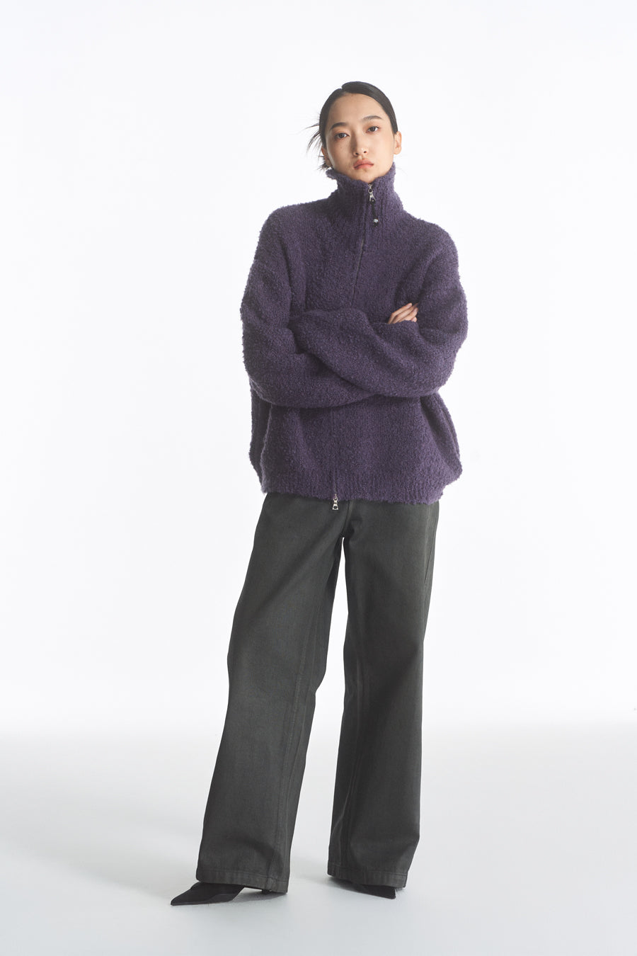 Wool blend zip cardigan