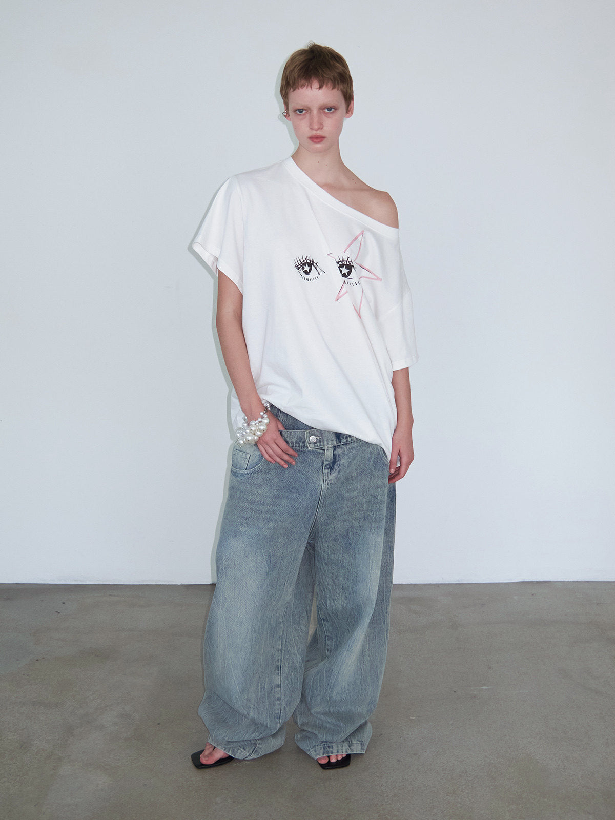 Casual Fake Two-Piece Mid-Low-Waist Jeans