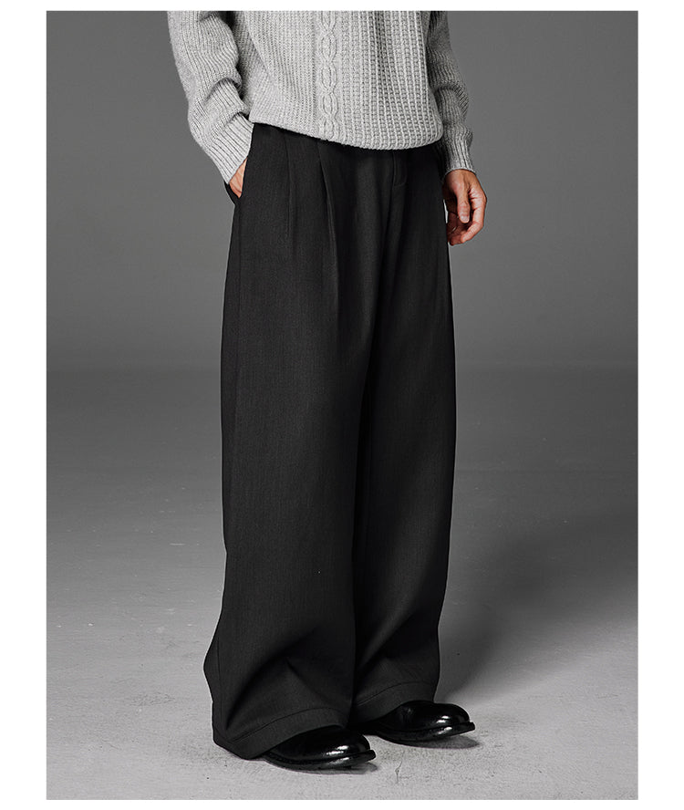 Diamond Knit Rib Pleated Casual Pants