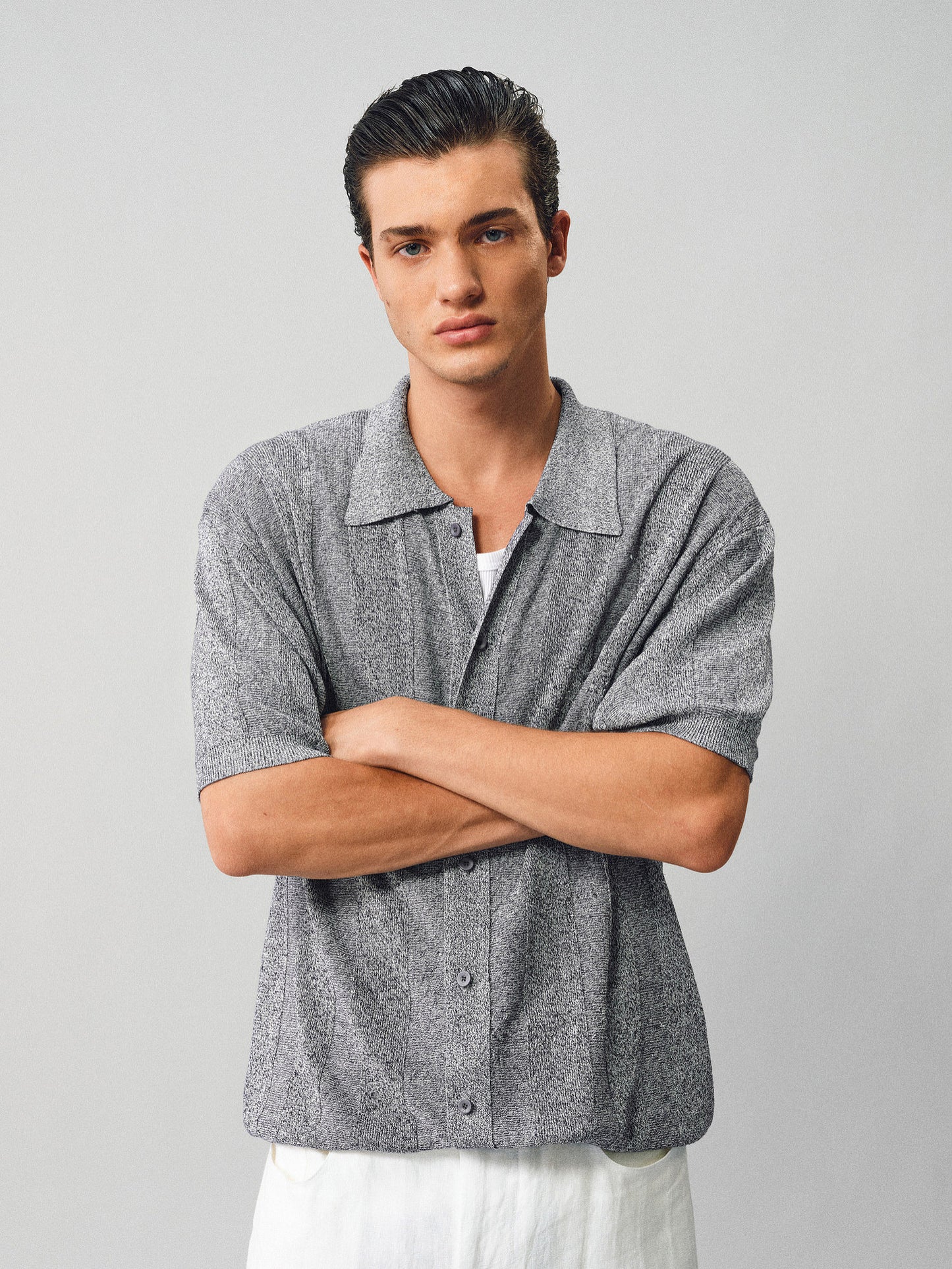 Linen-style button-down shirt