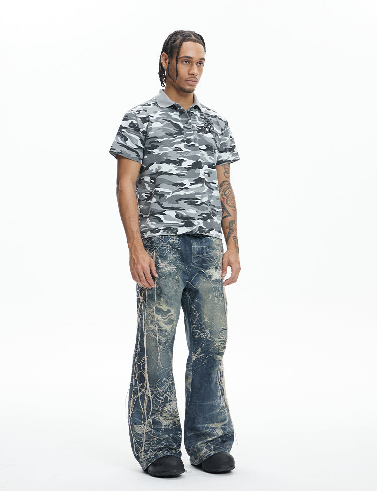 Embroidered Digital Print Jeans