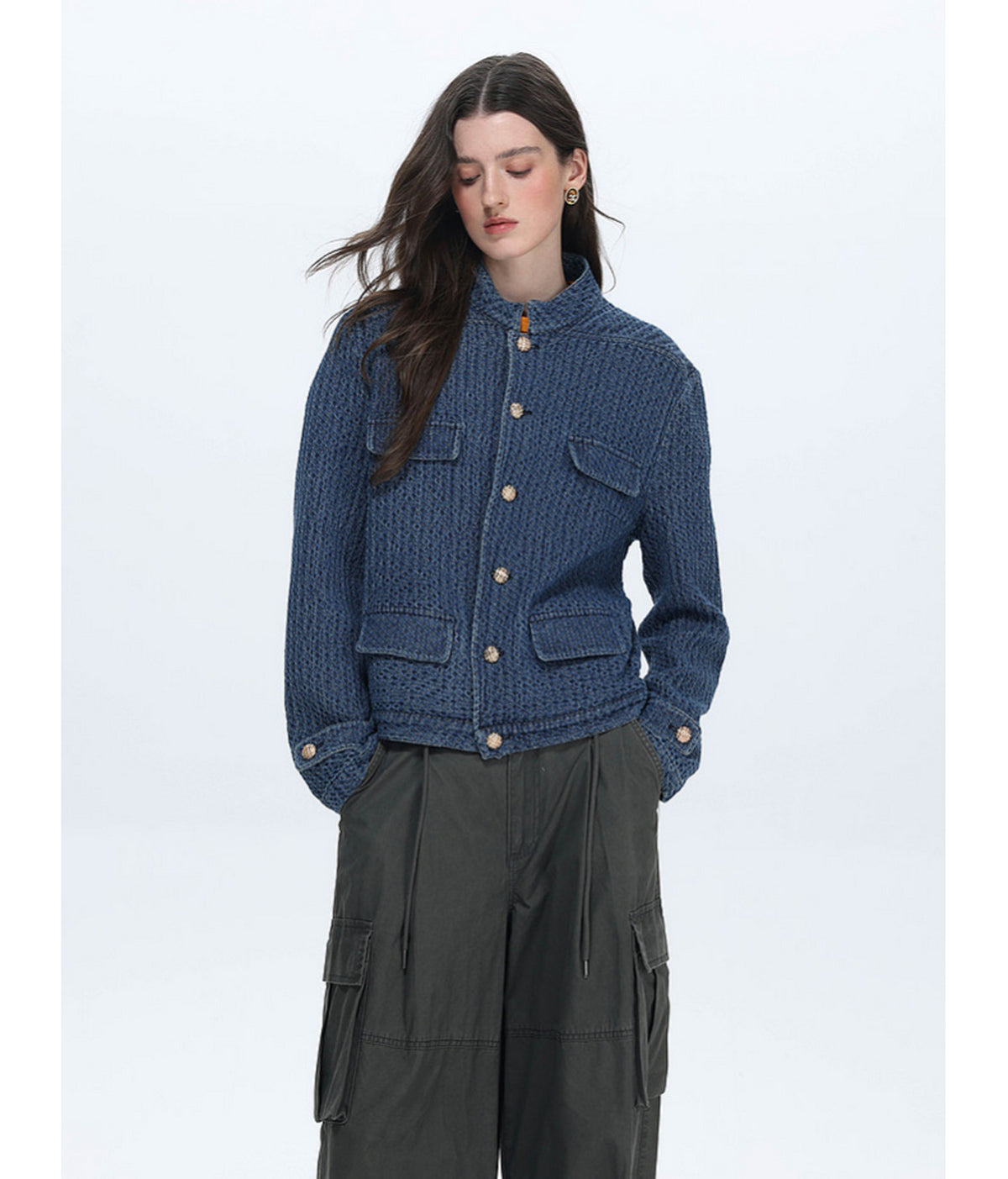 Vintage Stand-Collar Denim Jacket