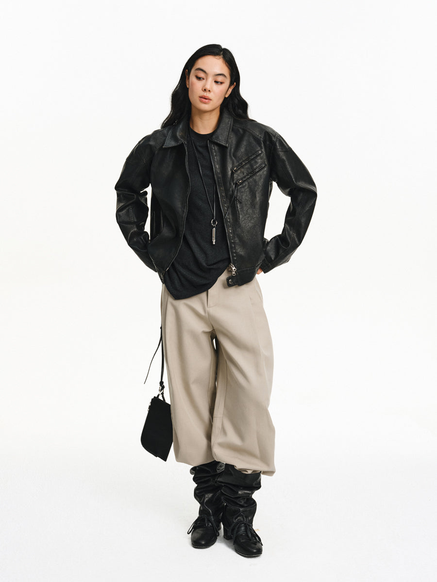 Washed Leather Oversized Jacket