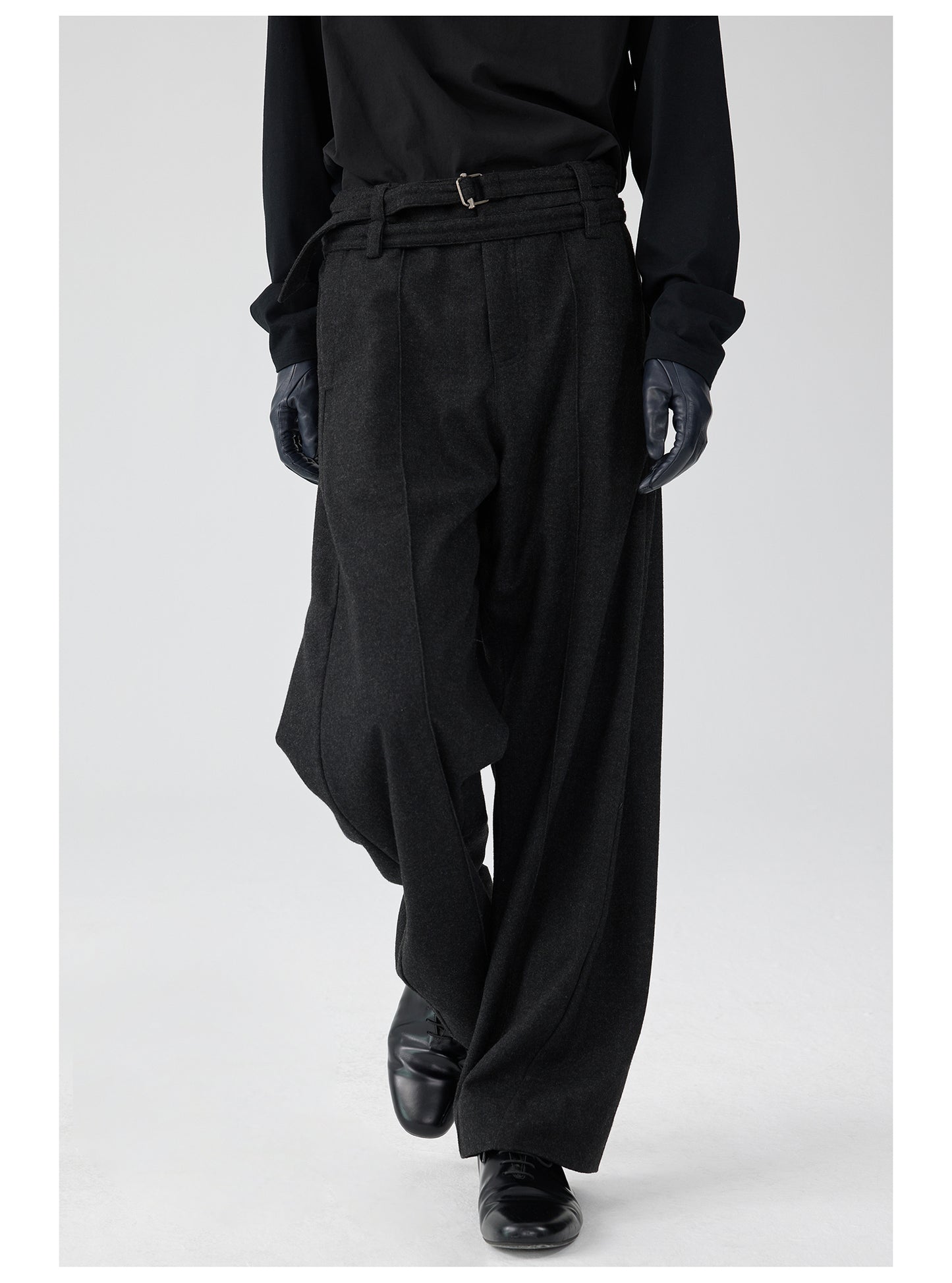 Double waistband wool casual pants