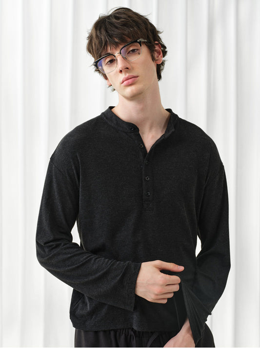 Henry Collar Solid-Color T-Shirt