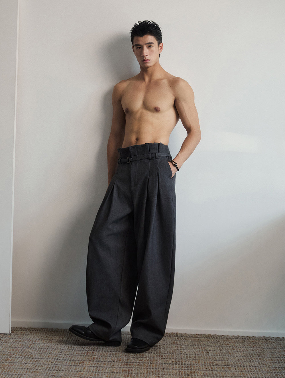 Unisex Two-Tone Pleated Casual Pants