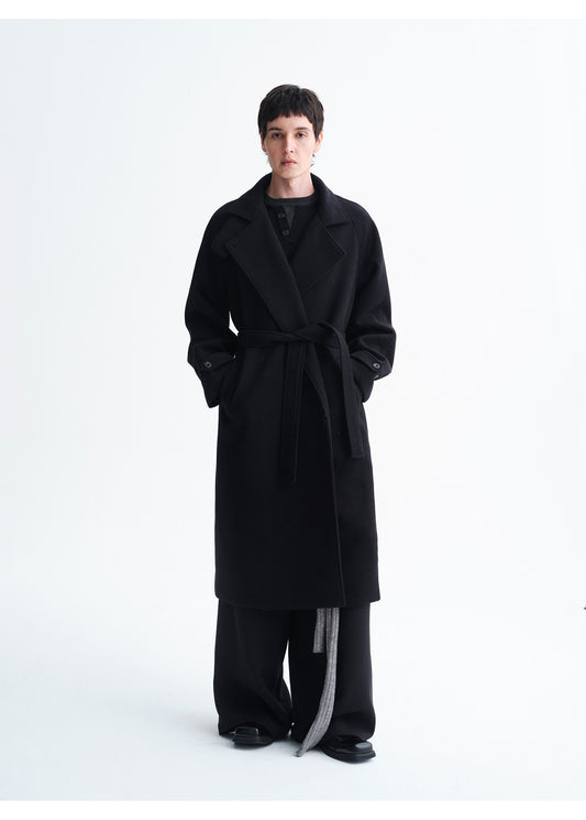 Wool-Blend Stand Collar Long Coat