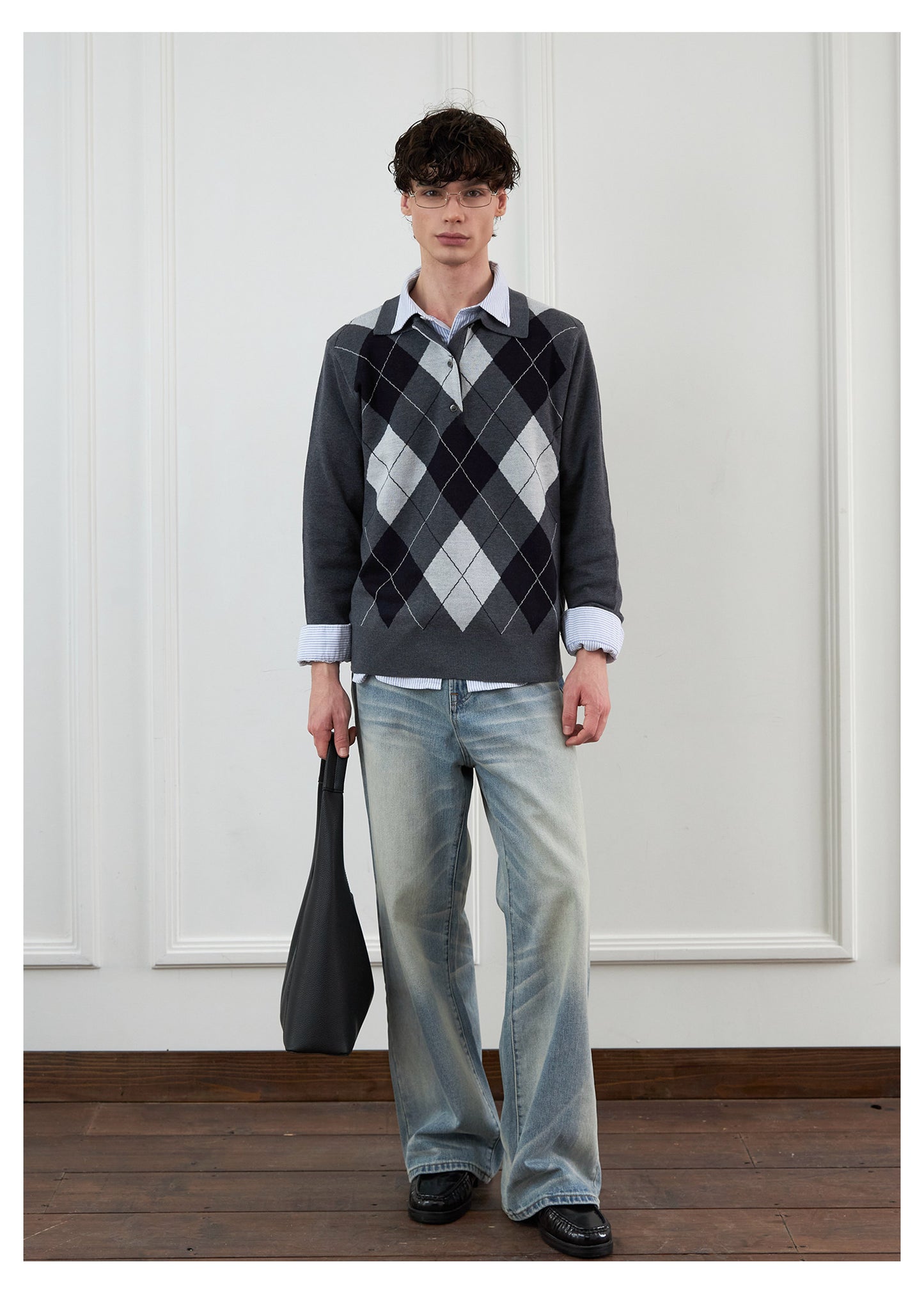 Wool Blend Diamond Pattern Sweater