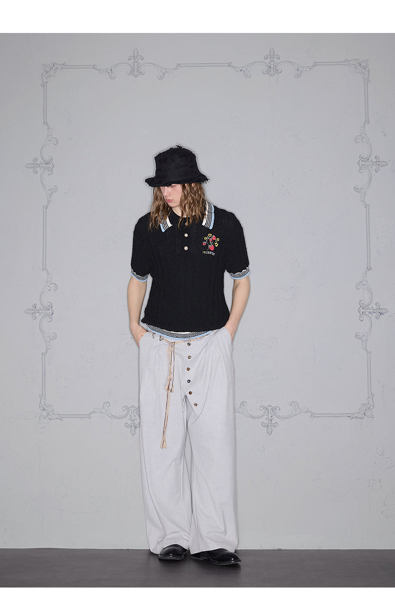 Pearl Button Embroidery Polo Shirt