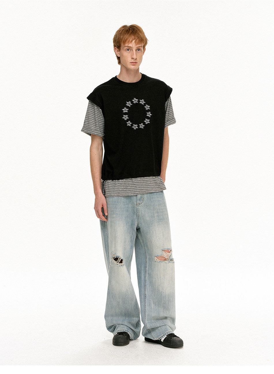 Faux Two-Piece Star-Print T-Shirt