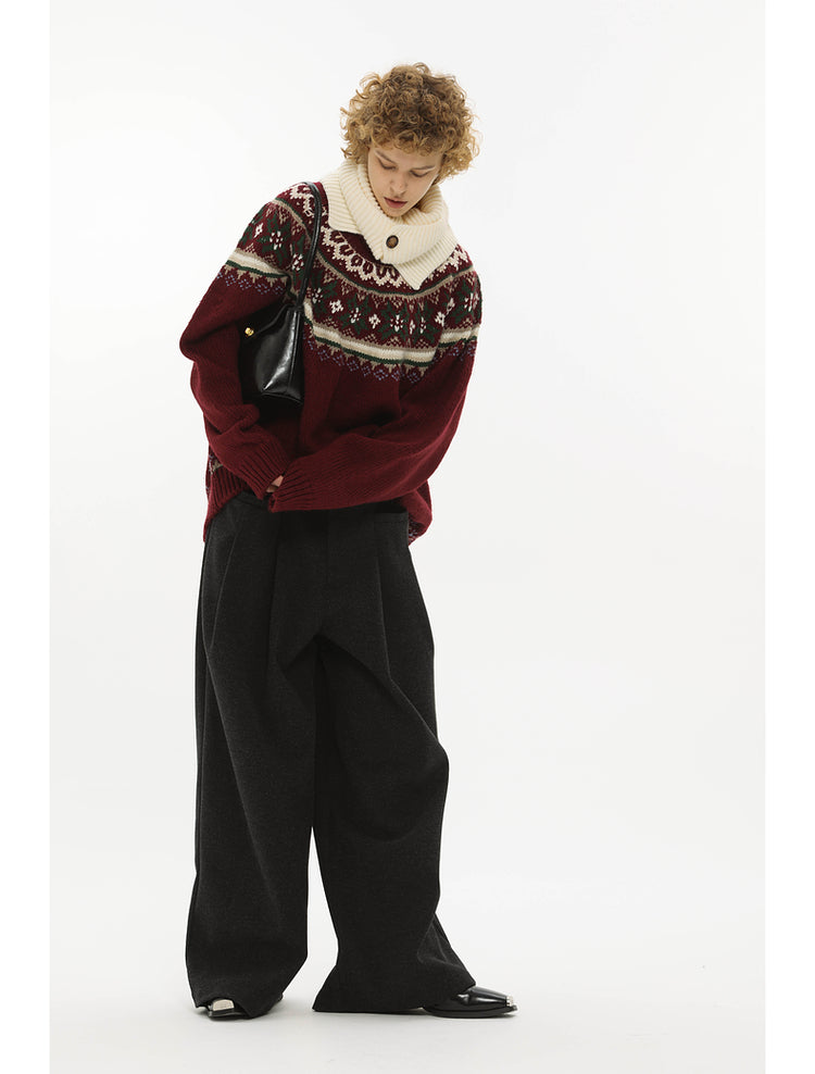 Retro Jacquard Round Neck Knit