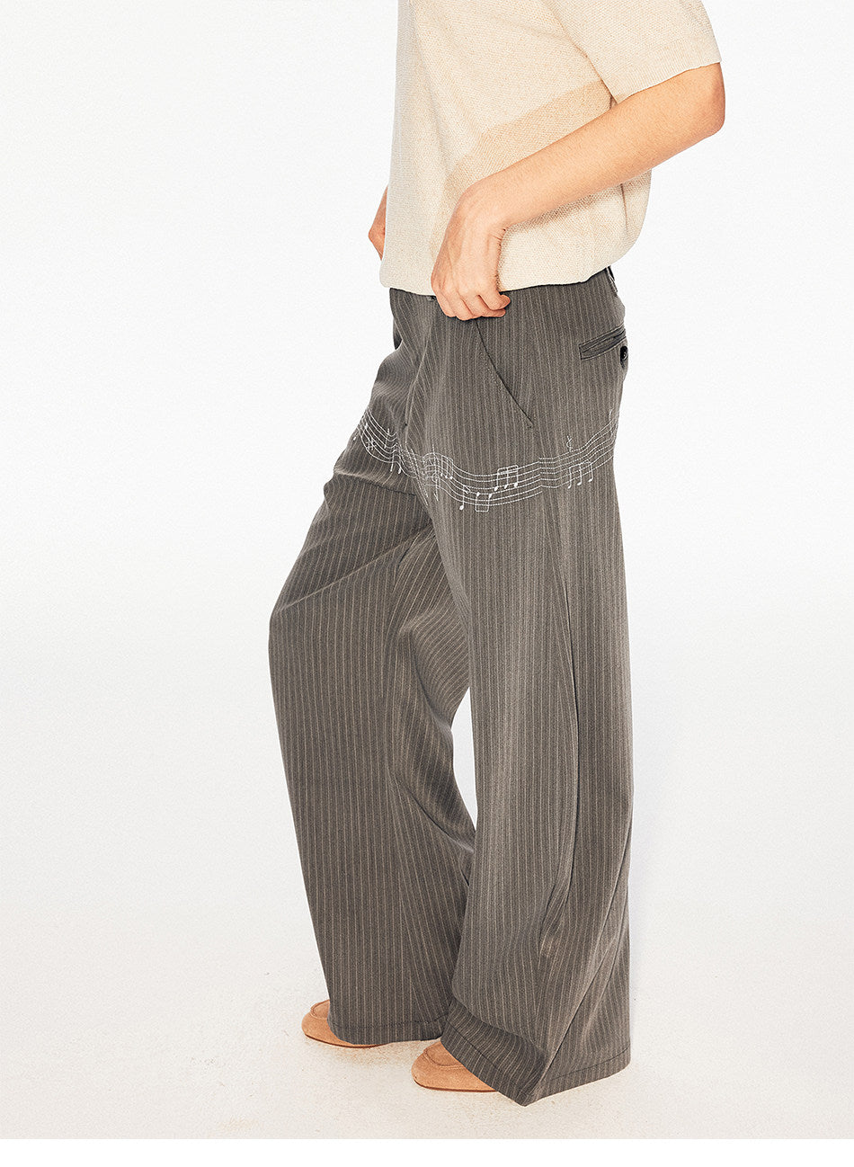 Retro Casual Pants with Embroidery