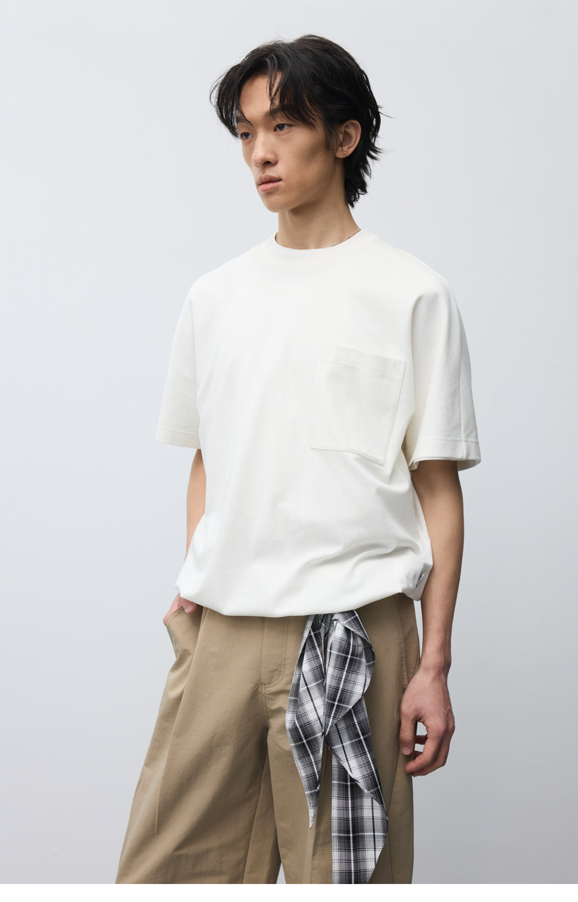 Drawstring loose-fitting T-shirt